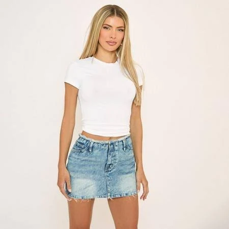 skirt EGO Women's Mid Rise Frayed Waistband Denim Mini Skirt EGO Shoes US $25.2