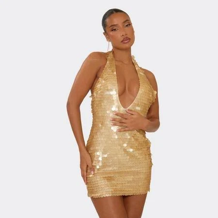 bodycon dress Ego Women's Plunge Halterneck Sequin Bodycon Mini Dress EGO Shoes US $15