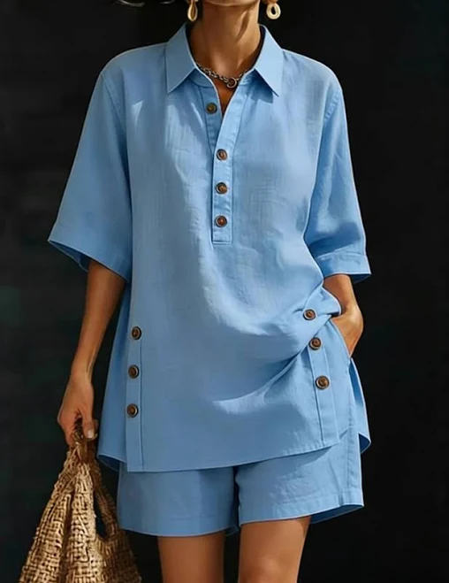 matching set Ekouaer Women's Casual Linen Short Sleeve Shirt & Shorts Set Ekouaer $50.99
