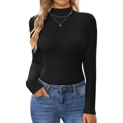 top Ekouaer Women's Slim Fit Long Sleeve Mock Neck Turtleneck Shirt Target $10.49