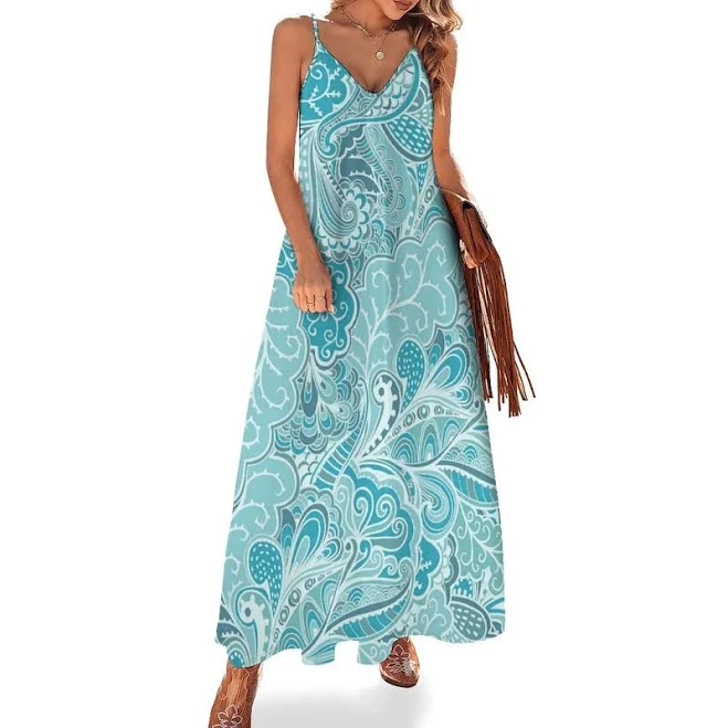 dress Elegant Artsy Abstract Women's Strappy V Neck Sleeveless Flowy Maxi Sundress Neewho $25.99