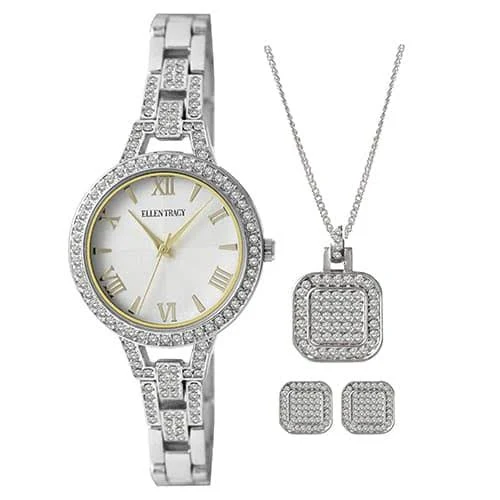 accessory Ellen Tracy Women's Pavé Crystal Watch, Necklace & Earrings Set Boscov's $24.99