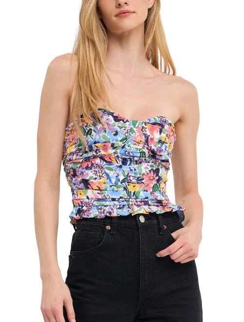 top Endless Rose Women's Floral Ruched Strapless Top Nordstrom $70