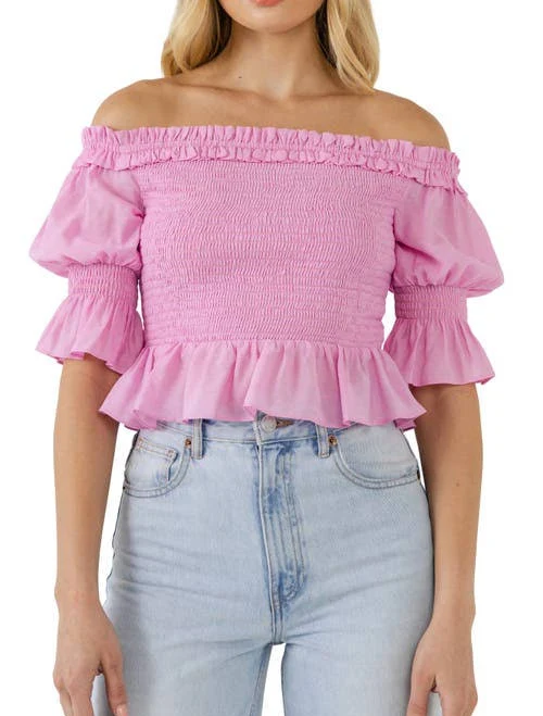 off-shoulder top Endless Rose Women's Off-the-Shoulder Smocked Crop Top Nordstrom $80