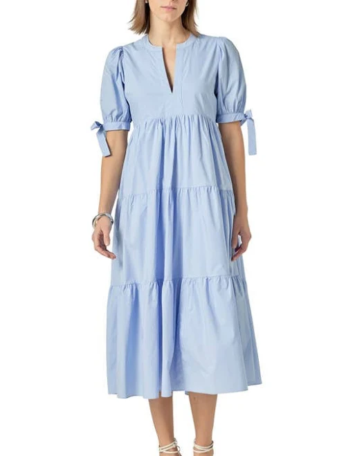 dress English Factory Women's Tiered Cotton Midi Dress with Bow-Tie Sleeves Nordstrom $120