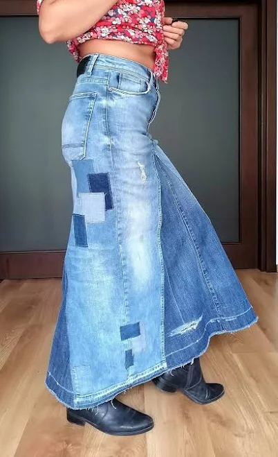 skirt Extravagant Asymmetrical Boho Denim Maxi Skirt Etsy - Seller $139.5