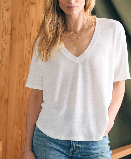 top Faherty Oceanside Linen V-neck Tee Women's Faherty Second Wave $29