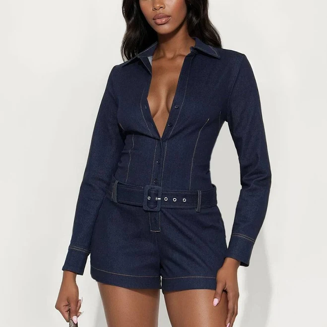 romper Fashion Nova Francesca Long Sleeve Denim Romper Fashion Nova $17.98