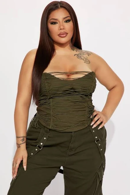 crop top Fashion Nova Lace Up Strappy Strapless Twill Corset in Olive Fashion Nova $23.99