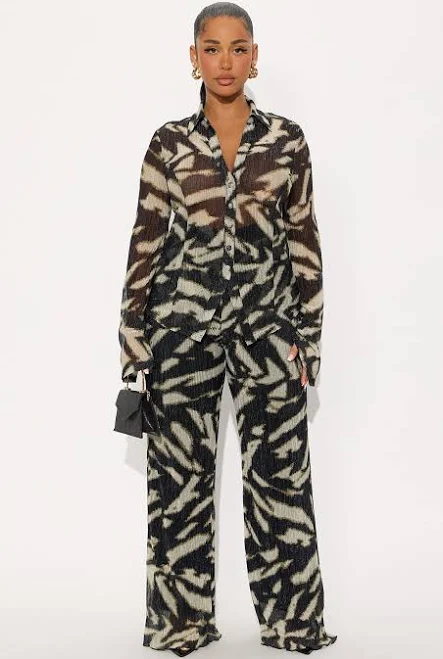 outfits Fashion Nova Long Sleeve Chiffon Button Up Shirt and Wide Leg Pant Set Fashion Nova $33