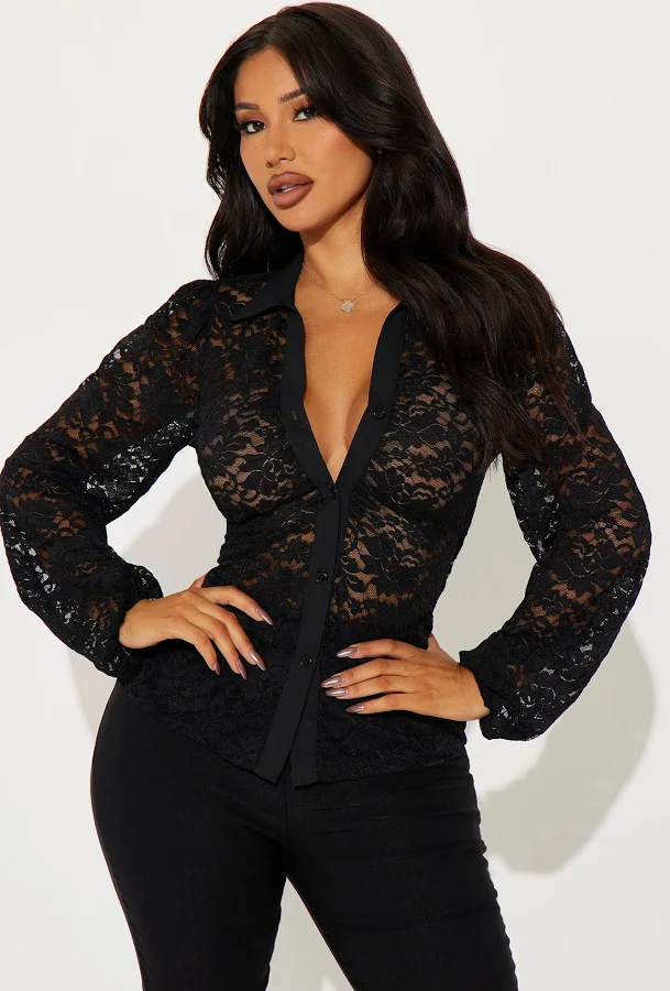 top Fashion Nova Long Sleeve Lace Shirt Fashion Nova $23.99