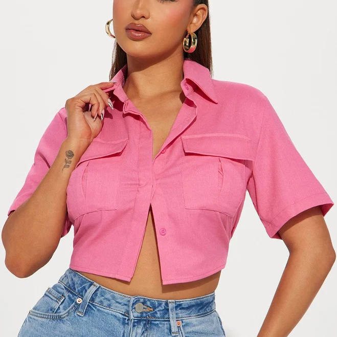 matching set Fashion Nova Short Sleeve Linen Cropped Fashion Nova $15.99
