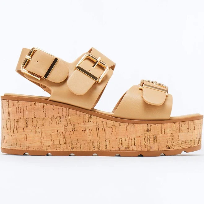 shoes Fashion Nova Women's Earnest Buckle Cork Platform Sandals Fashion Nova $22.99