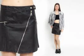 mini skirt Faux Leather Mini Skirt Black Exposed Zipper Skirt Y2K High Waisted A Line Skirt Retro 00s Plain Zip Up Vegan Vintage 2000s Small Medium Etsy $71.14