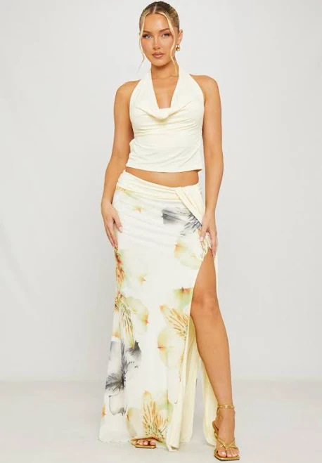 matching set Floral Print Cowl Top & Draped Maxi Skirt Co-Ord Nothingbutstyle $41.25