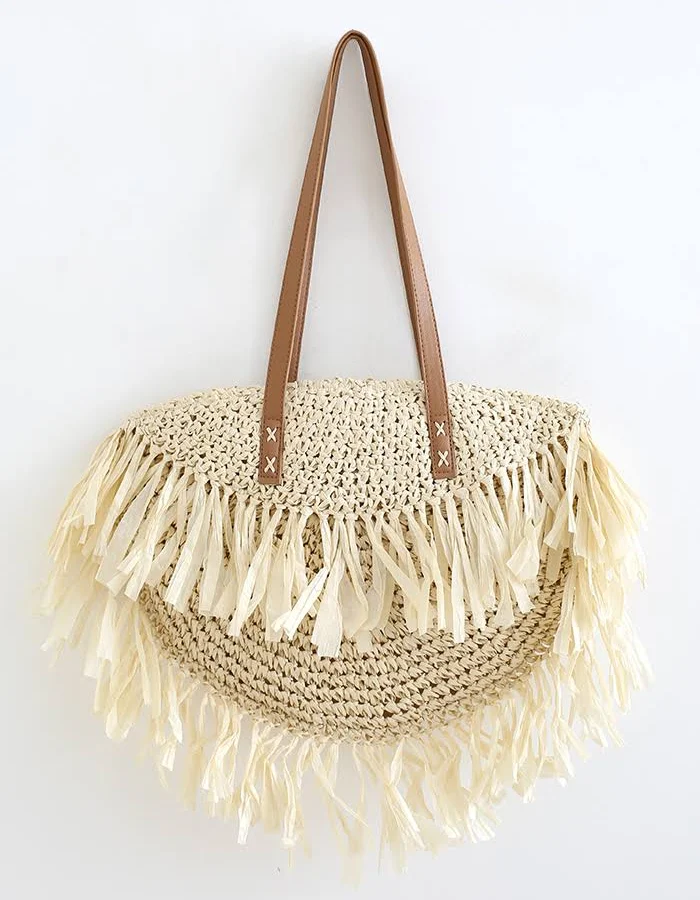 bag Fringed Woven Straw Shoulder Bag Chicwish $36.9