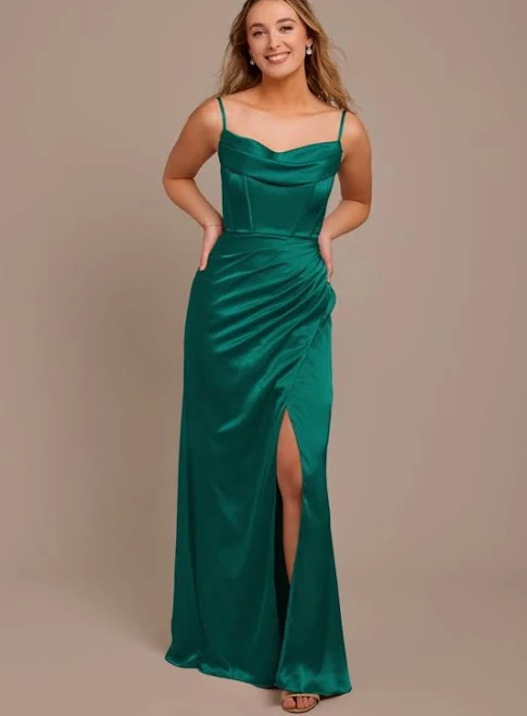 dress Galina Signature Charmeuse Cowl Spaghetti Strap Dress in True Teal | Size: 12 | David's Bridal David's Bridal $229.95