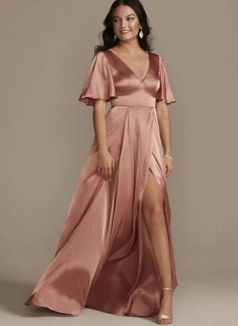 dress Galina Signature Charmeuse Flutter-Sleeve A-Line Dress in Desert Coral | Size: 26 | David's Bridal David's Bridal $199.95