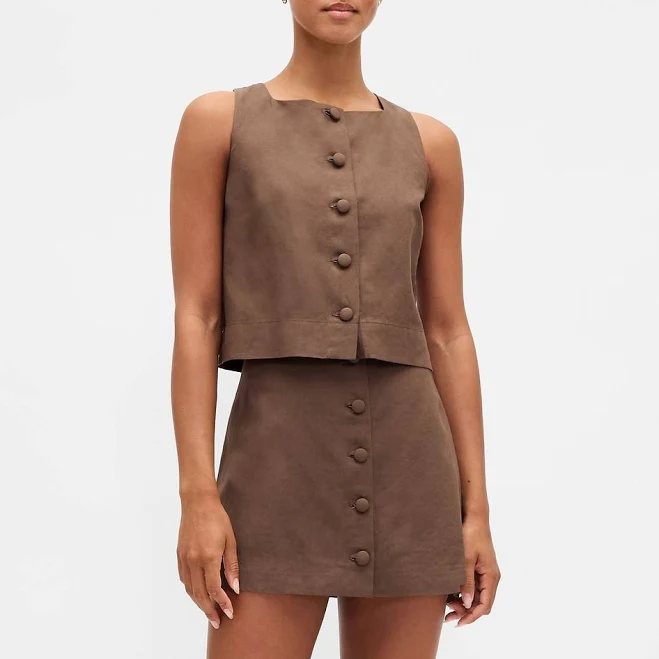 mini skirt Gap Women's Linen-Blend Button-Front Mini Skort Gap $55