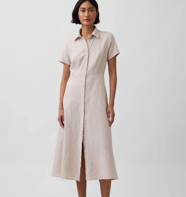 shirt dress Gap Women's Linen-Blend Midi Shirtdress Gap $78