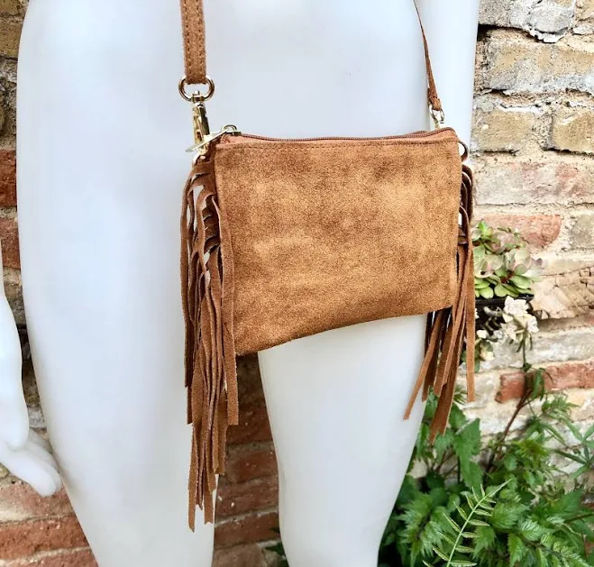 bag Genuine Suede Leather Crossbody Bag with Fringes Etsy - goodtimesbarcelona $34.3