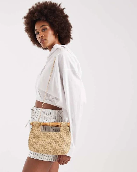 bag Glamorous Structured Raffia Purse with Faux Bamboo Handle ASOS $56
