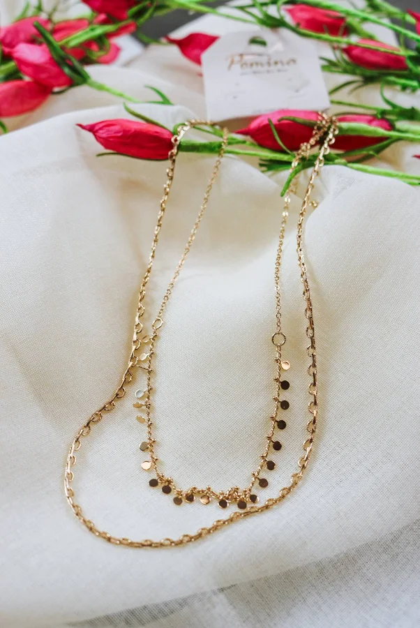 accessory Gold Layered Chain Necklace with Disc Charms shopdalesclothing $16.99