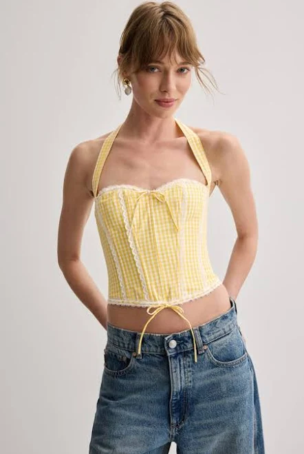crop top GUIZIO Gingham Lace Corset Rent The Runway $113