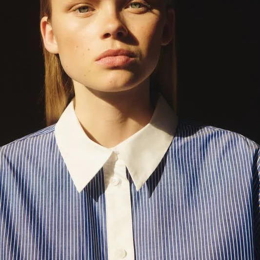 top H&M Ladies Oversized Striped Poplin Shirt H&M $18.99