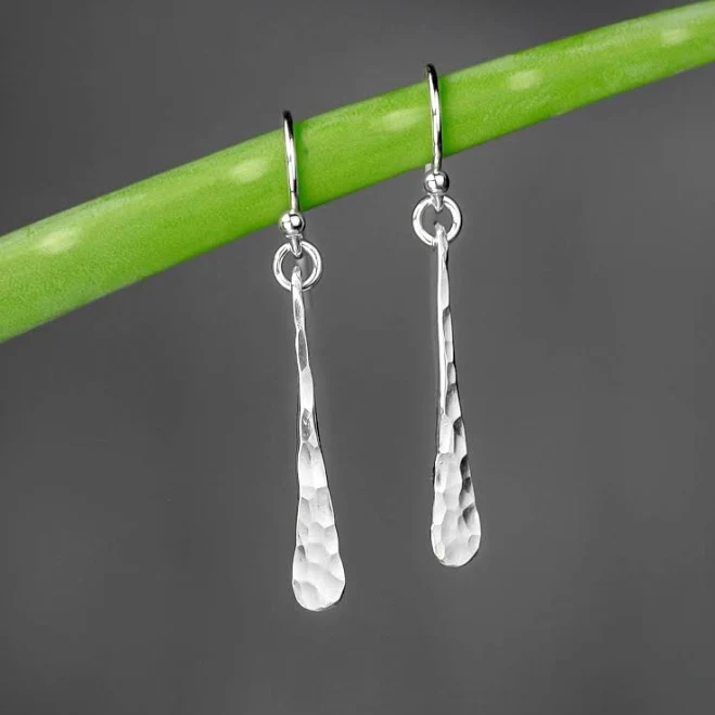 accessory Hammered Sterling Silver Minimalist Dangle Drop Earrings Etsy - Seller $39