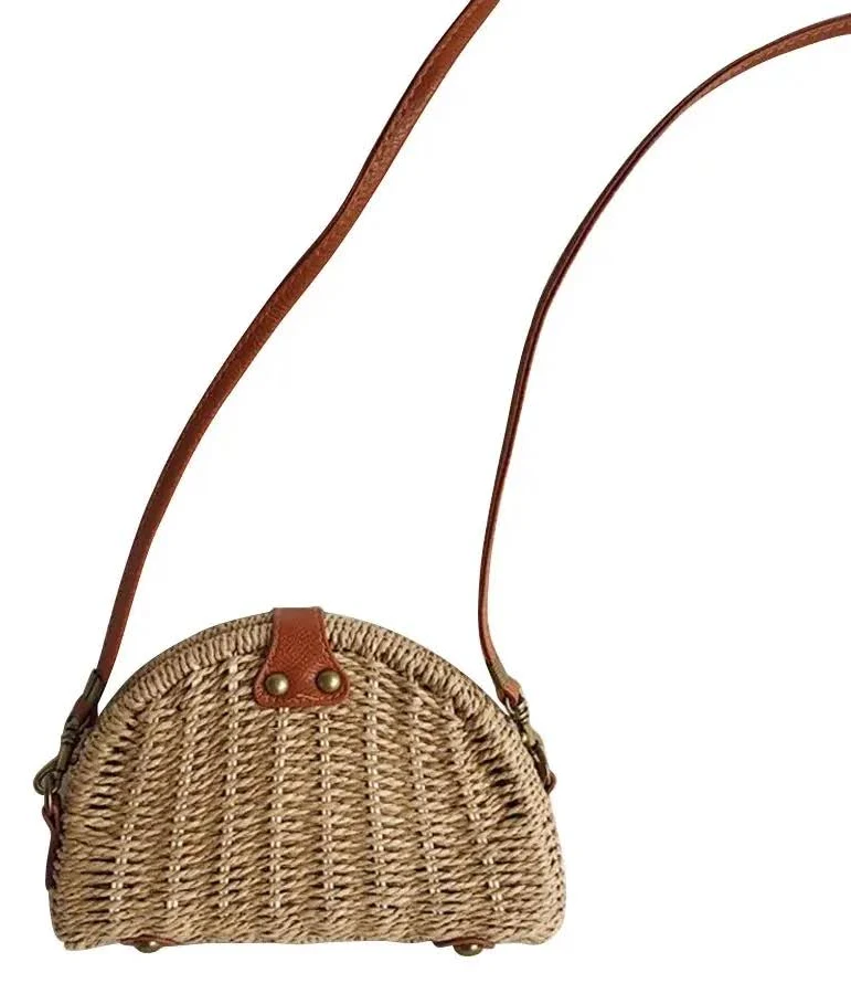 bag Handmade Rattan Bag Straw Bag for Women Woven Magnetic Snap Semicircle Shape Crossbody Bag Beach Bag (Khaki) TikTok Shop $35.46
