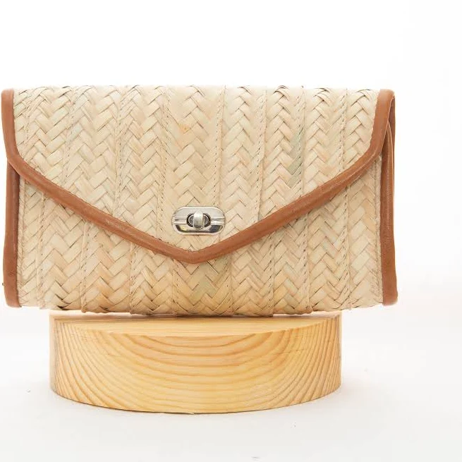 bag Handmade Straw Clutch with Vegan Leather Trim Etsy - NaitLook $87