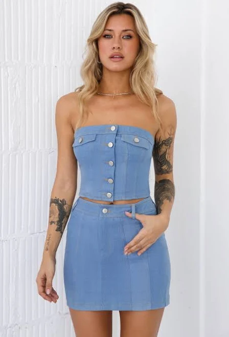 top Hello Molly Paid Attendance Denim Crop Top Light Hello Molly US $34.5