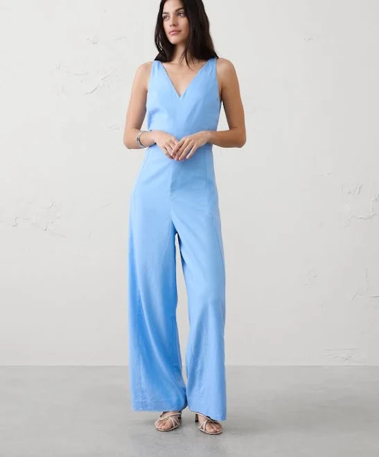 jumpsuit High Dive Women's Linen-Blend V-Neck Jumpsuit Banana Republic Factory $80