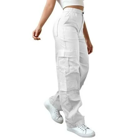 pants High Waisted Cargo Pants for Women Stretch Cotton Twill Sweatpants Multi-Pockets Wide Leg Parachute Trousers Walmart - Jewelreauty Clothes $14.32