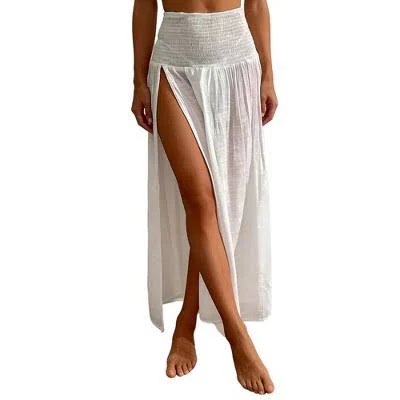 skirt High-Waisted Smocked Maxi Skirt with Side Slit Target $33.99