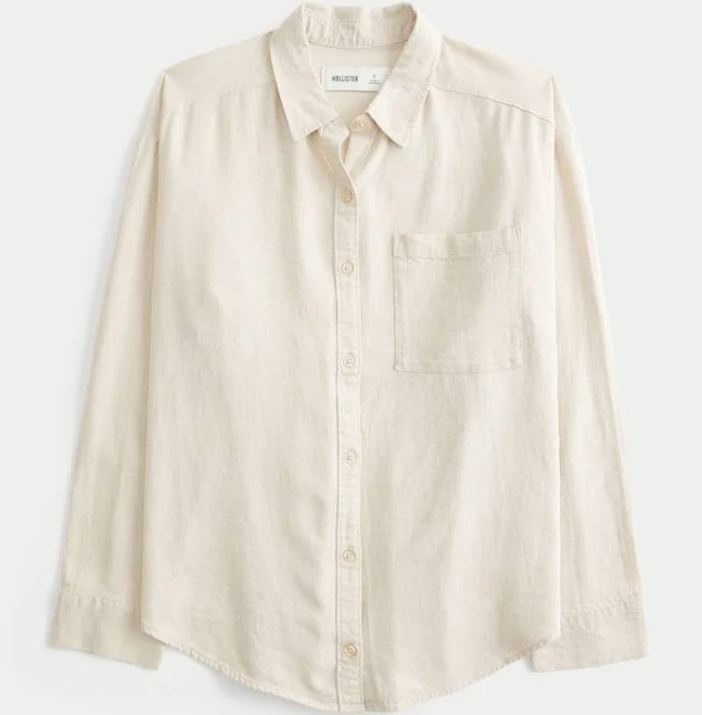 top Hollister Women's Oversized Linen-Blend Shirt Hollister Co - Official $18.99