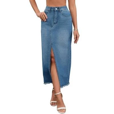 skirt Inspire Chic Women's High Waist Split Front Denim Maxi Skirt with Pockets Target $40.99