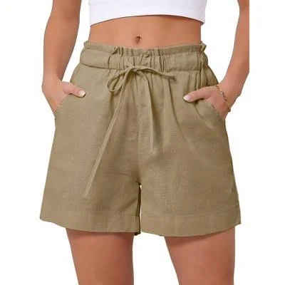 shorts Inspire Chic Women's High Waisted Wide Leg Linen Shorts with Drawstring Target $28.99