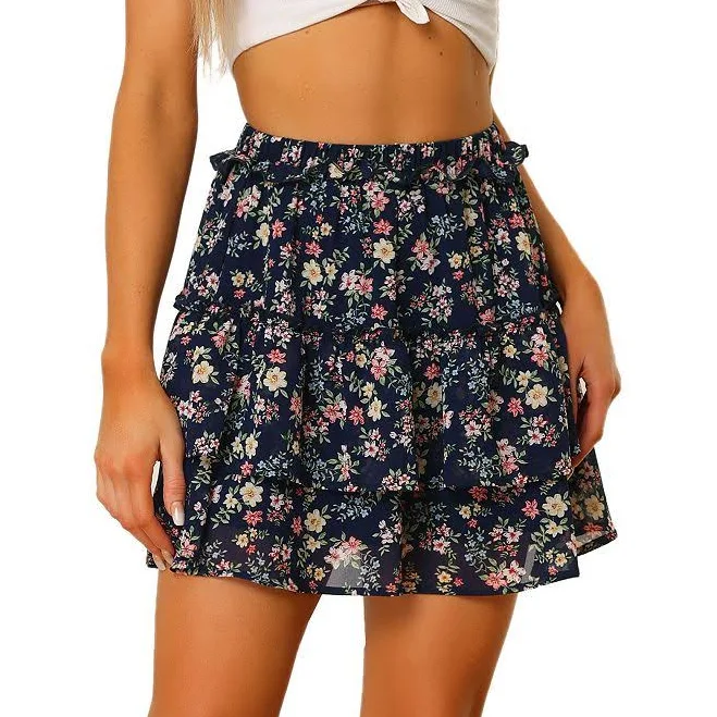 mini skirt Inspire Chic Women's Layered Ruffle Hem Elastic Waist A-Line Floral Kohl's $26.99