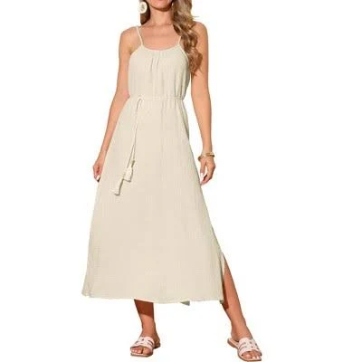 dress Inspire Chic Women's Linen Tie Waist Spaghetti Strap Cami Maxi Sundress Target $35.99