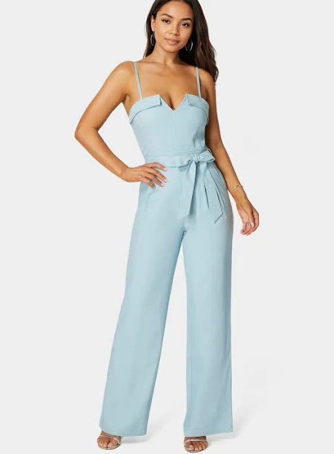 jumpsuit Ipanema Women's Linen Belted Palazzo Leg Jumpsuit bebe $96.99