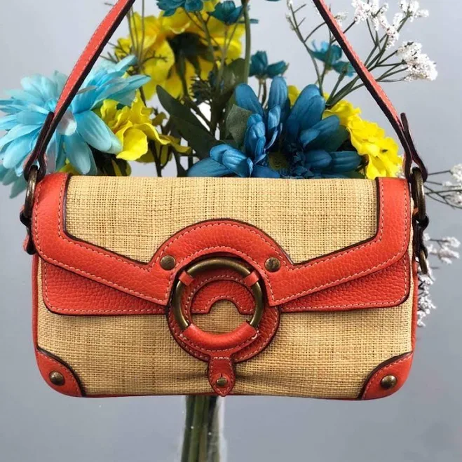 bag J. Crew Natural Straw With Orange Leather Trims/ Straps Slim Shoulder eBay - shoppinggirl36 $53.99