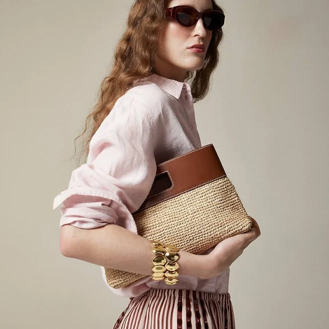 bag J.Crew Women's Handknotted Raffia Rectangular Clutch with Leather Handles J.Crew $138