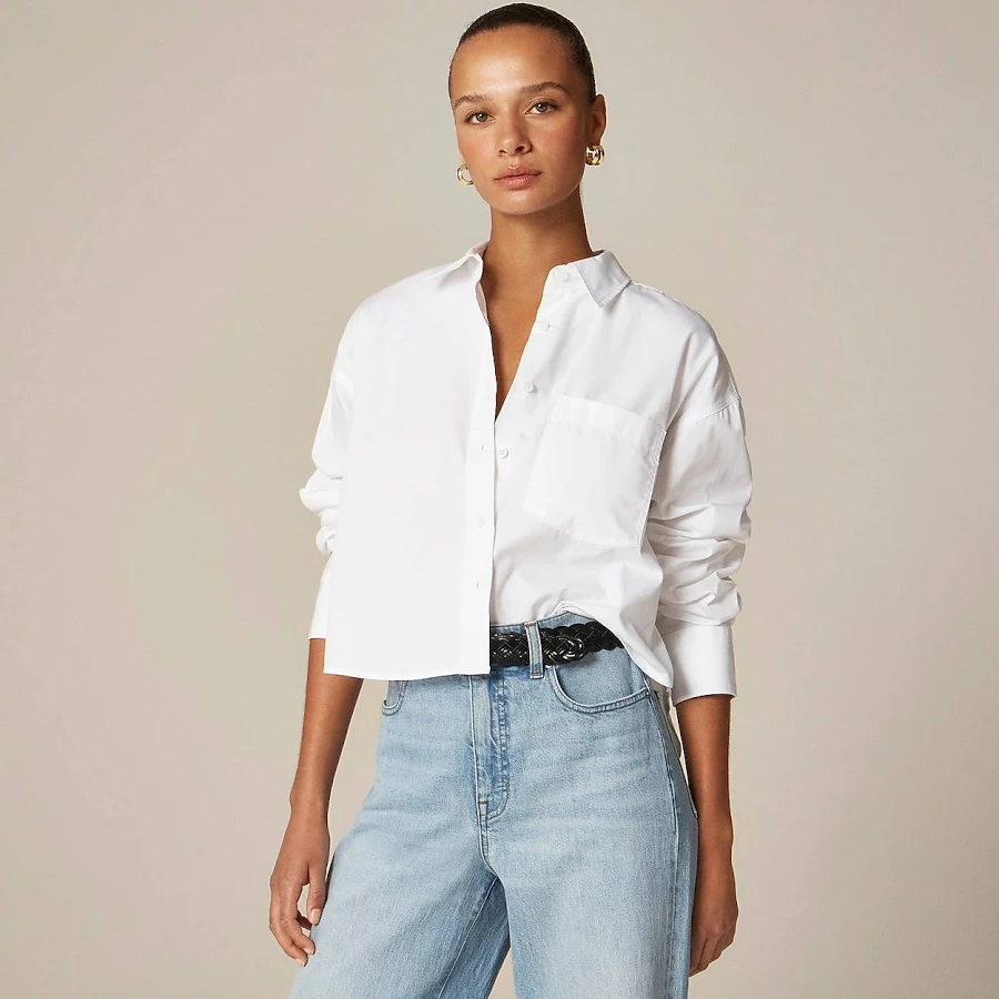 top J.Crew Women's Étienne Cropped Cotton Poplin Shirt J.Crew $74.5