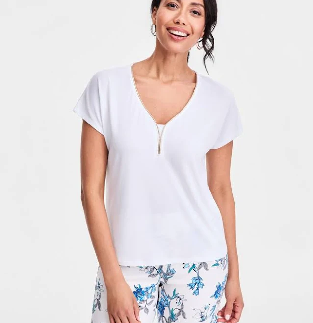 top JM Collection Women's Lurex-knit Short-Sleeve Top Macy's $20.73