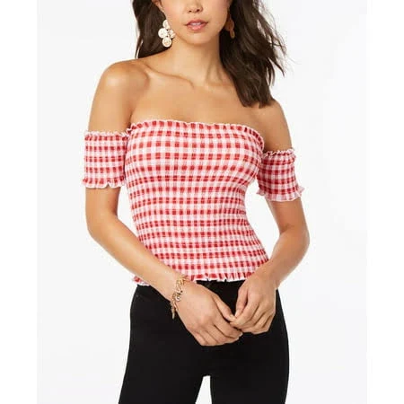 off-shoulder top Juniors' Almost Famous Printed Smocked Off The Shoulder Crop Top Walmart - Buy Outlet $21.73
