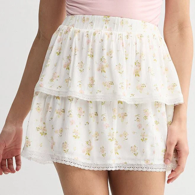 mini skirt Juniors' SO Tiered Mini Skirt, Women's, Size: XL, Creamy Peach Floral Kohl's $20.99