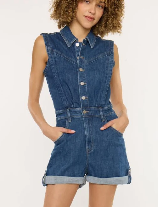 romper Kancan Women's Maite Sleeveless Denim Romper Official Kancan USA $124.5