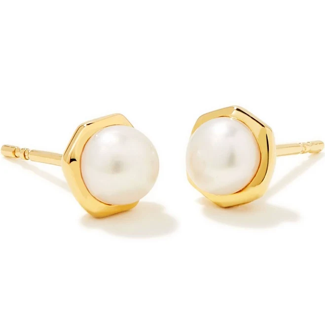 accessory Kendra Scott Davie 18K Gold Vermeil Pearl Stud Earrings Peacocks & Pearls Lexington $150